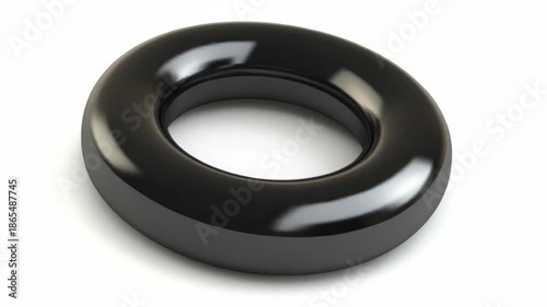 Metallic black O-ring with circular shape, commonly used as a seal or gasket in mechanical applications.