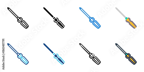 Screwdriver icon set multiple style collection. Editable stroke 
