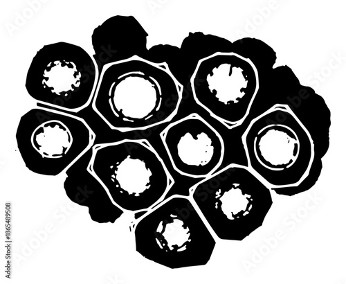 Group of sushi maki rolls illustration in rough linocut style