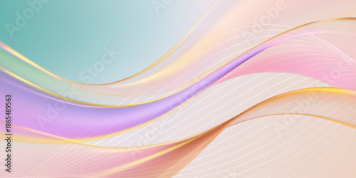 Soft, wavy lines in pastel shades of pink, purple, and blue, creating a dreamy, ethereal atmosphere with subtle gradient effects and delicate white lines.