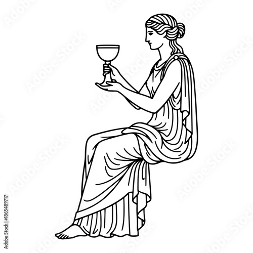 Ancient Greek woman or goddess sitting in a robe holding a wine cup