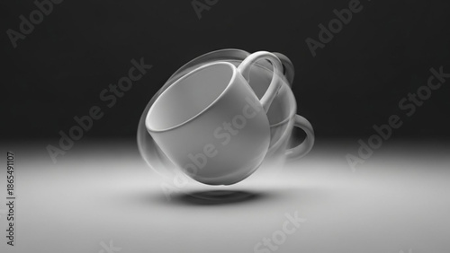 White teacup floating in midair with subtle shadow on gradient background