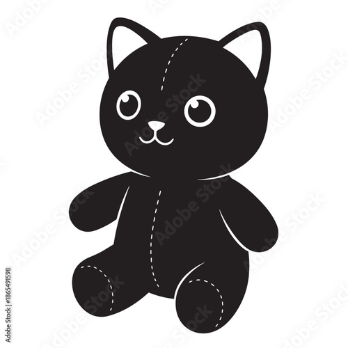 Adorable plush cat doll with soft fur and cute features isolated on white background, perfect for nursery decor and children toy concept.