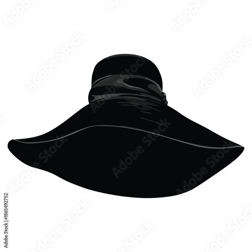Black wide brim hat isolated on white