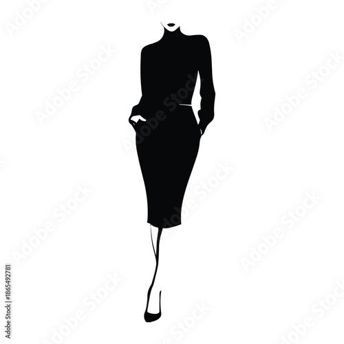 Silhouette of woman walking in pencil skirt and top