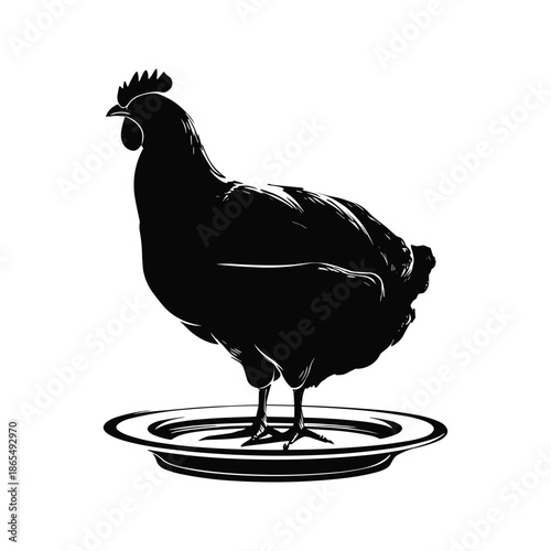 Silhouette of Chicken Standing on Plate