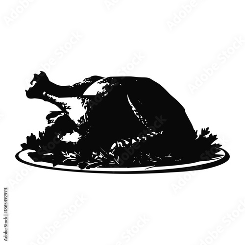 Cooked whole turkey on serving plate silhouette