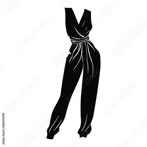 Stylish black sleeveless jumpsuit silhouette