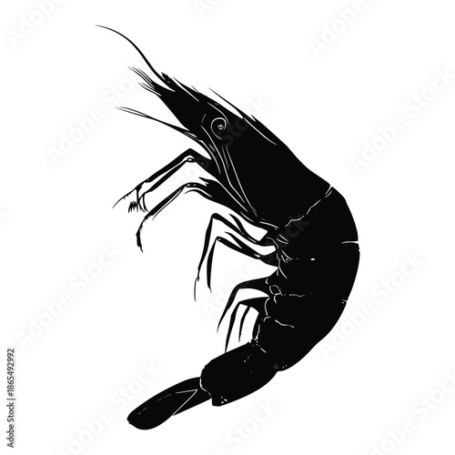 Black silhouette of shrimp seafood illustration