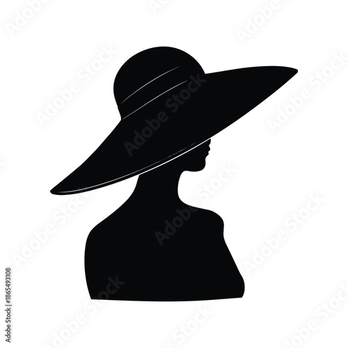 Silhouette of woman wearing wide brim hat
