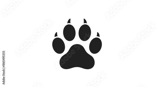 Black animal paw print silhouette isolated on white background.
