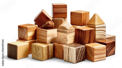 Wooden Cubes: A collection of various wooden cubes. Showcasing different wood grains. 
