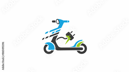 Minimalist electric scooter icon with blue and black design.