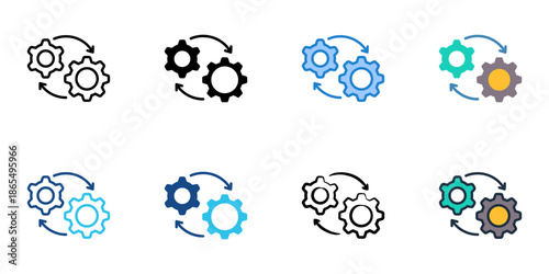 Process flow icon set multiple style collection. Editable stroke 
