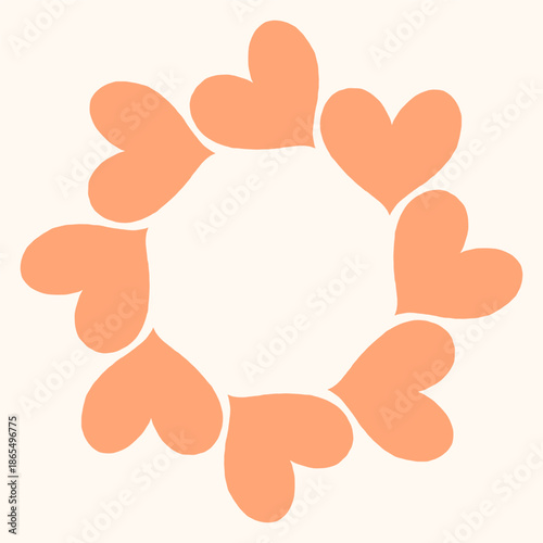 Simple circular frame made of bold pink heart shapes arranged in a clean, modern ring. Minimal and playful design perfect for Valentines Day, love themed graphics, cards, stickers, and invitations