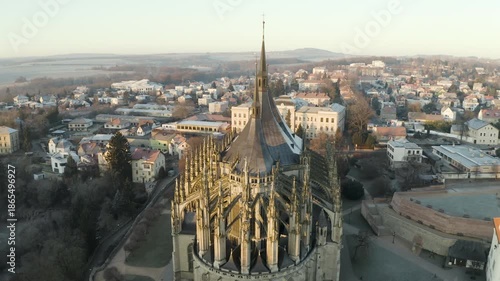 4k Aerial Drone View of St. Barbara's Church in Kutna Hora at Sunrise, 4K.  Czech Republic