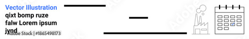 Business planning, organization, office management, project scheduling, productivity, and time management. Minimal graphic with text space, a calendar and a figure at a desk. Business planning
