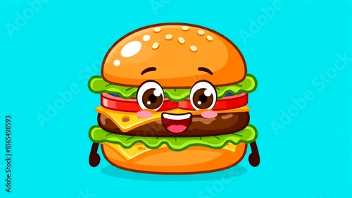 Cartoon Burger Character Animation with Funny Faces and Expressions.