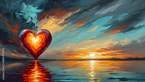 Love red heart mind mental flying healing spiritual soul abstract health painting illustration design power watercolor painting, with copy space, generative ai
