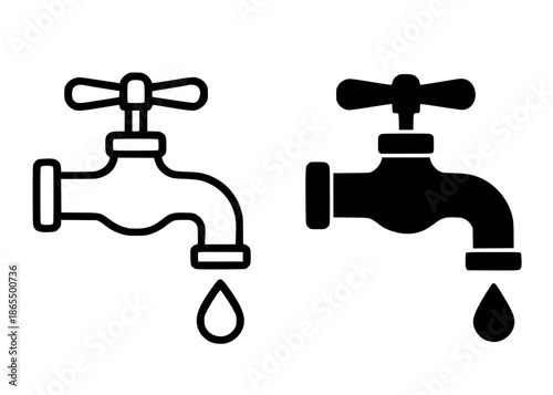 Faucet illustration icon in outline and silhouette styles