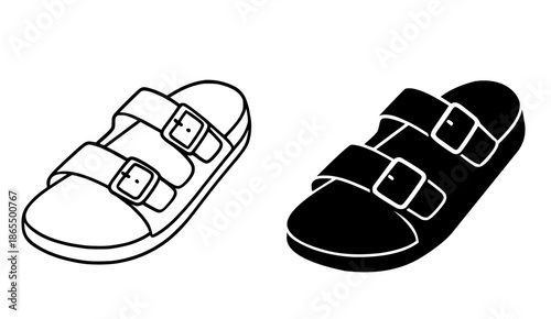 Slipper illustration in outline and silhouette styles