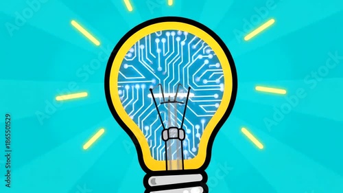 Creative Light Bulb with Circuit Board Inside Animation.