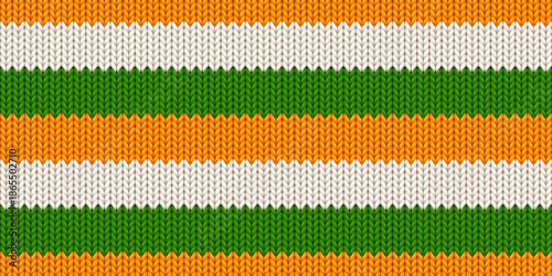 Knitting sweater background with irish flag colors. Saint Patricks day seamless pattern of wool knitwear fabric. Abstract horizontal pattern for National holiday in Ireland, vector illustration