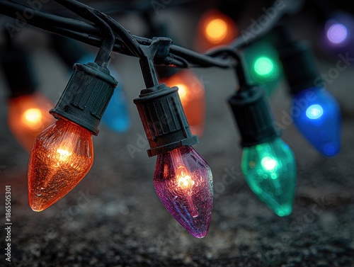 Colorful Christmas Lights on String with Soft Bokeh Effect