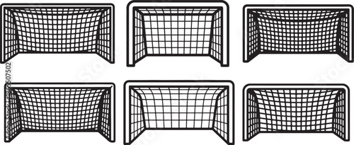 Set of Football Goal Line Art Illustration, Coloring Book Page Line Art Drawing	