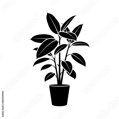 Flat black and white icon of a floor-standing indoor plant in pot