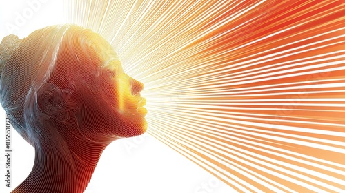 A striking portrait of a silhouetted figure with a vibrant radiant beam of multicolored light emanating from the side creating a powerful and thought provoking image