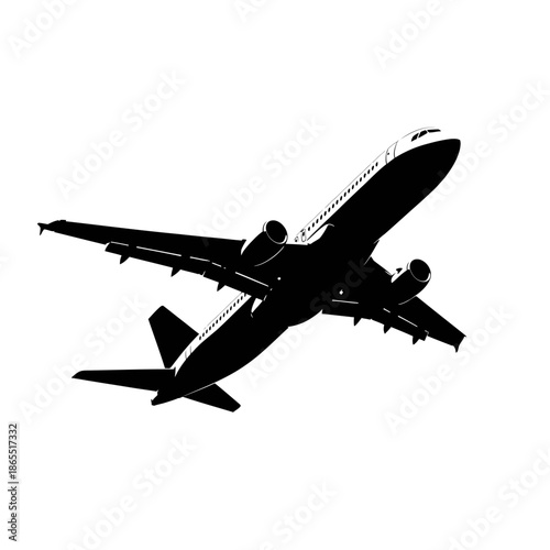 A sleek silhouette of a commercial airplane taking off into the sky