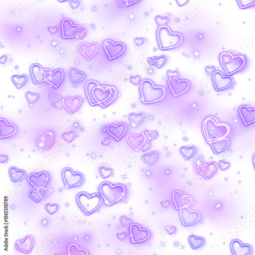 Sparkling Purple Hearts PNG Background, Romantic Glow Overlay for Digital Art and Design