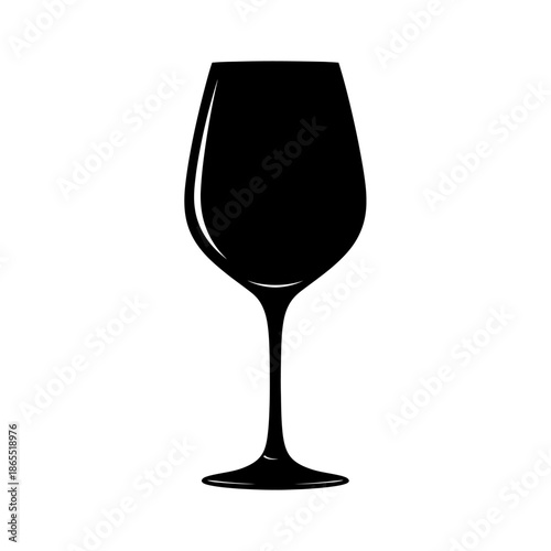 Elegant silhouette of a filled wine glass against a plain white background