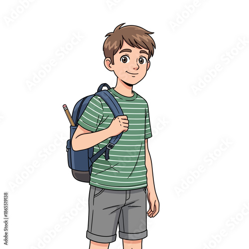 Illustration of a young boy with a backpack ready for school or adventure