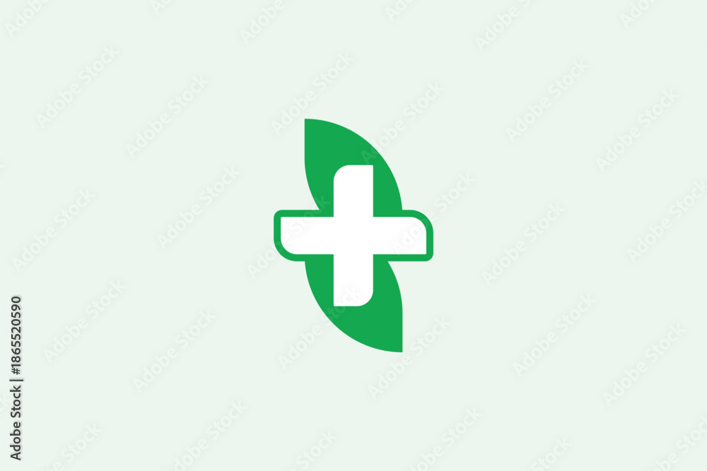 Obraz premium A modern, minimalist green logo design, ingeniously combining a medical 