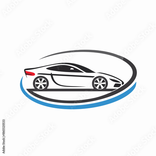 Sleek Modern Car Profile Graphic Illustration within Abstract Swirl