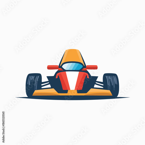 Dynamic front view illustration of a vibrant open-wheel racing vehicle on a track