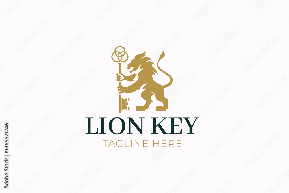 Fototapeta premium Illustration Abstract Lion and Key Elegant Premium Design Logo Brand Identity