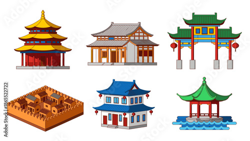 Collection of traditional chinese architecture buildings and landmarks