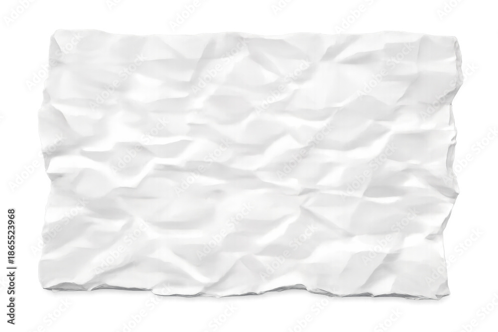 Obraz premium Crumpled white paper texture blank template isolated on transparent background, wrinkled page surface with creases