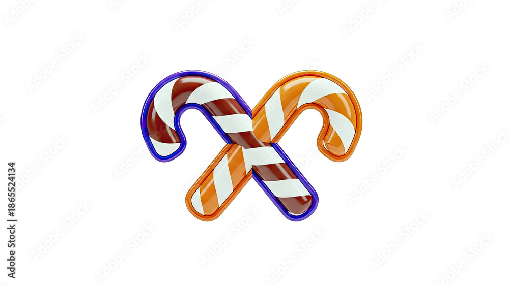 Fototapeta premium Two Crossed Candy Canes with Chocolate and Orange Stripes