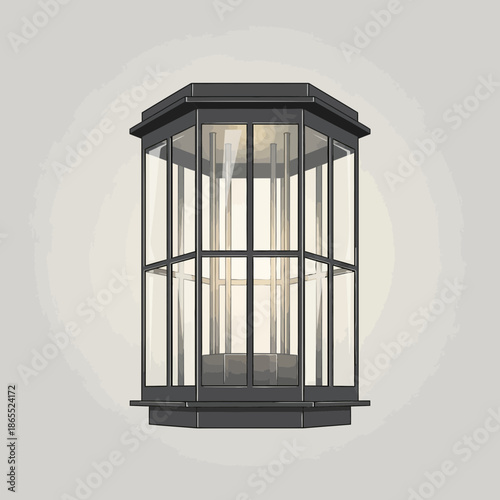 Classic Outdoor Wall Lantern, Exterior Light Fixture, Vintage Style, Black Metal and Glass