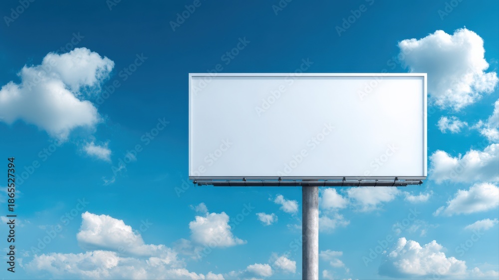 Fototapeta premium Blank Billboard Against Blue Sky with Clouds, Ideal for Advertising Mockup and Marketing Campaigns