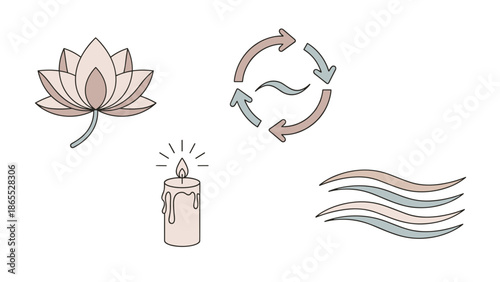Eco friendly icons with lotus flower, candle 