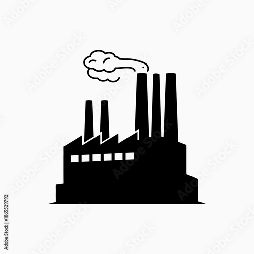 Industrial Factory Building Silhouette with Smoking Chimney Icon