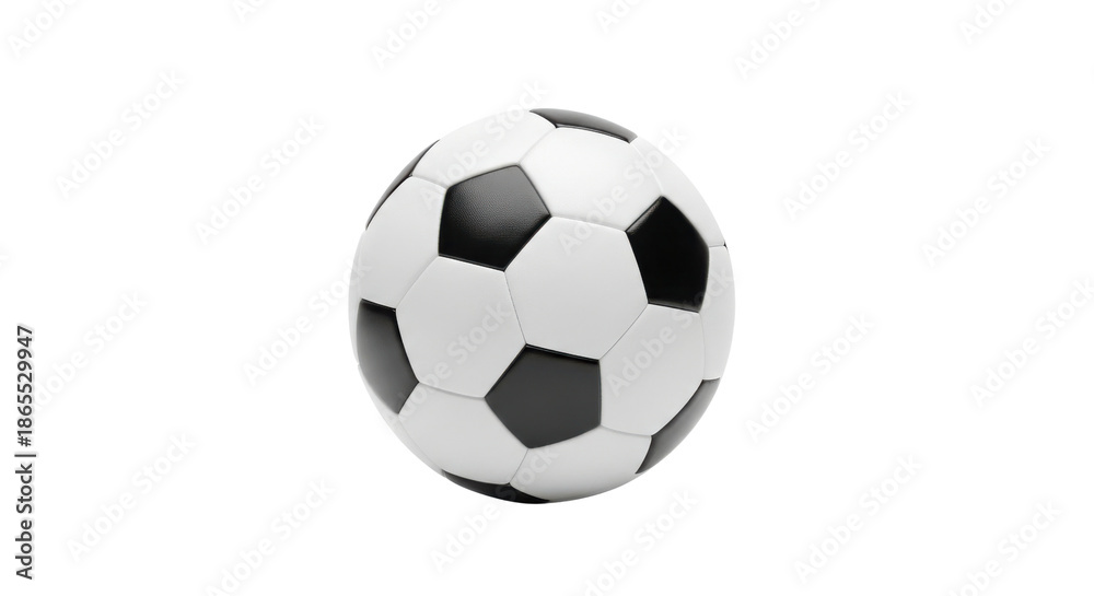 Fototapeta premium Classic black and white soccer ball isolated on black background sport game, Isolated On Png Transparent Background