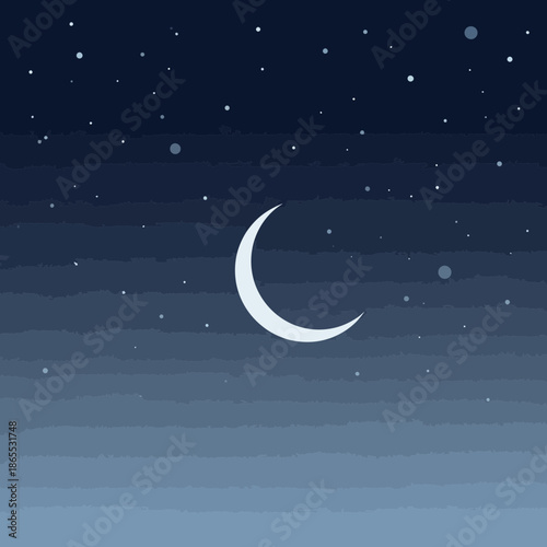 Crescent Moon and Stars in a Gradient Night Sky