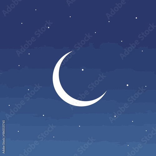 Crescent moon and stars in a starry night sky with clouds