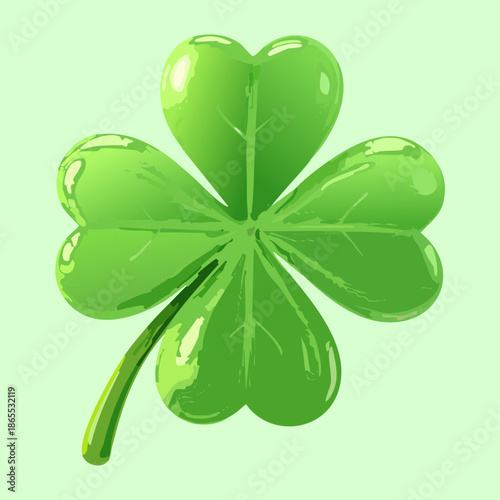 lucky green four leaf clover with long stem for irish holiday theme and casino gambling game element